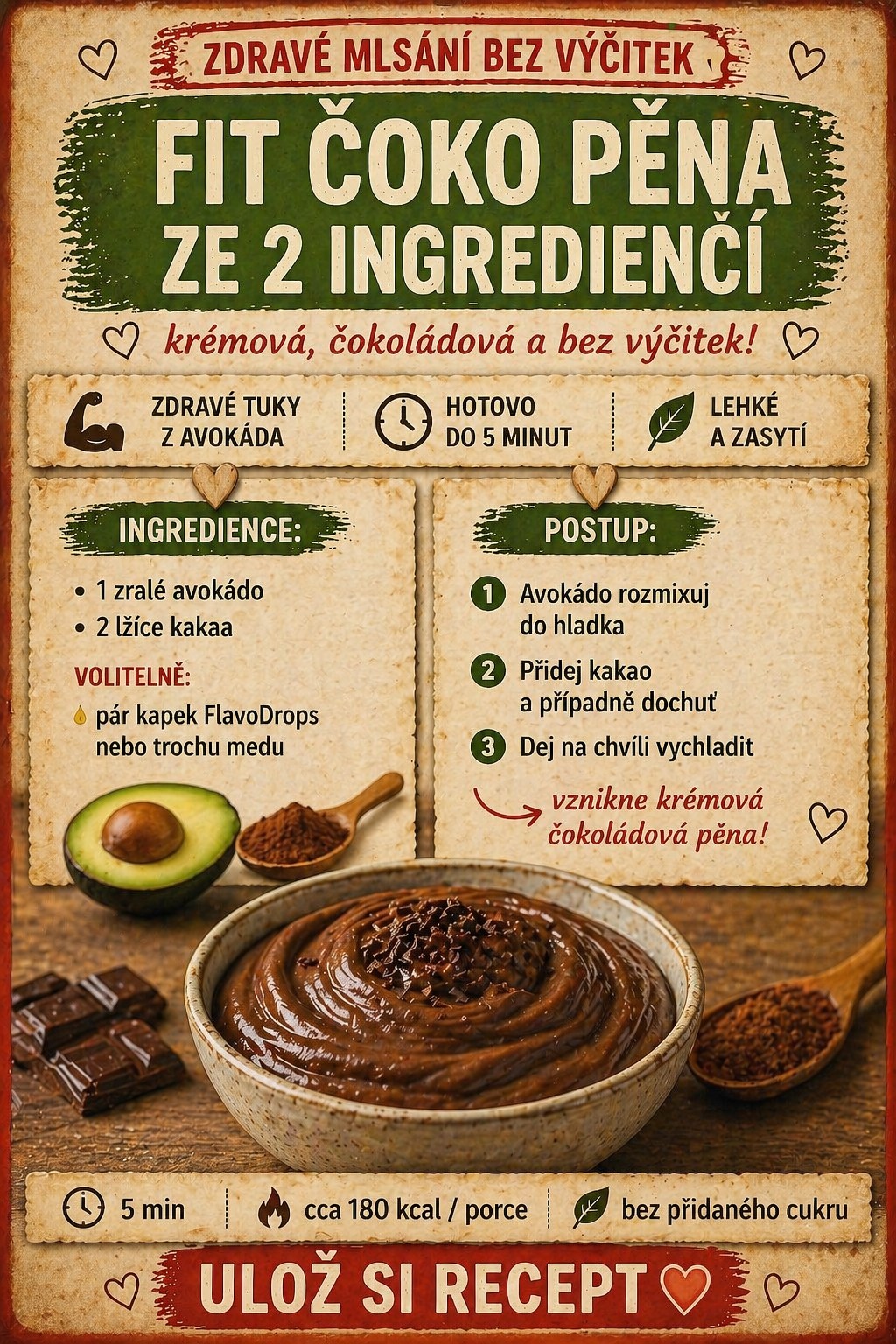 Fit čoko pěna ze 2 ingrediencí (rychlé zdravé mlsání bez&nbsp;cukru)